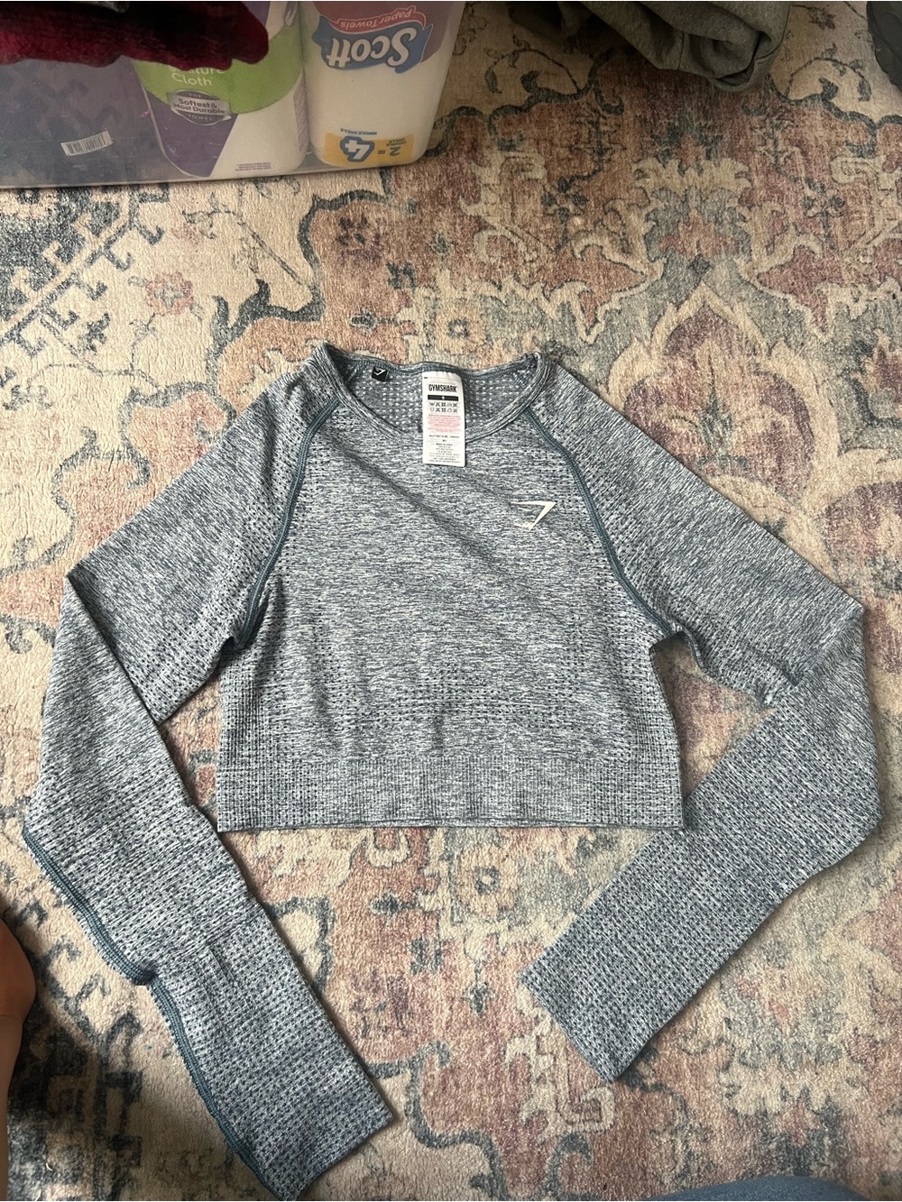 Gymshark Light Heather Gray Cropped Long Sleeve Top